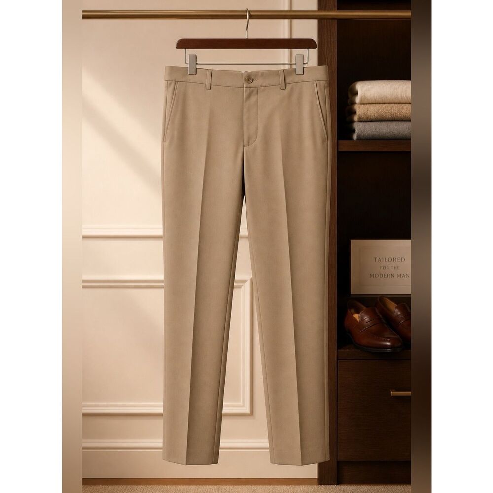 Beige Haggar Straight Fit Performance Slacks
